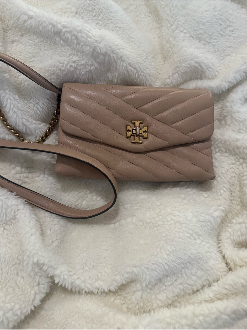 Tory Burch Quilted Leather Crossbody in Taupe